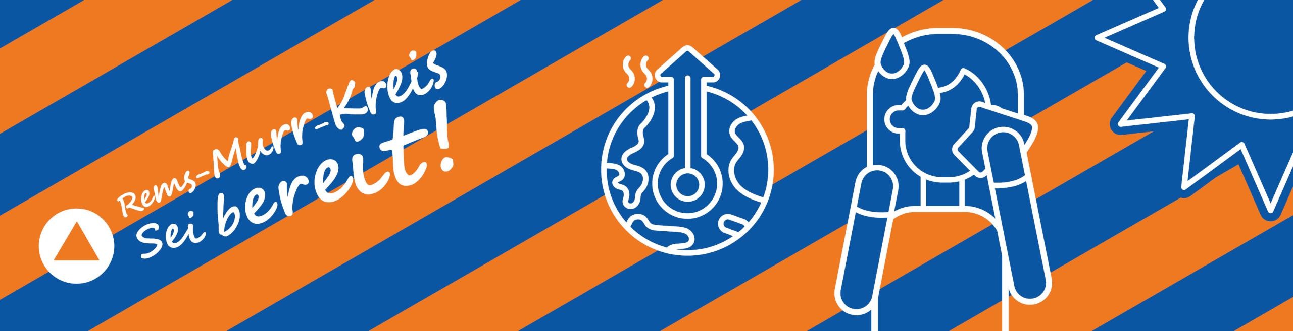 Abwechselnd blaue und orangefarbene Streifen mit schwitzender Frau in der Sonne