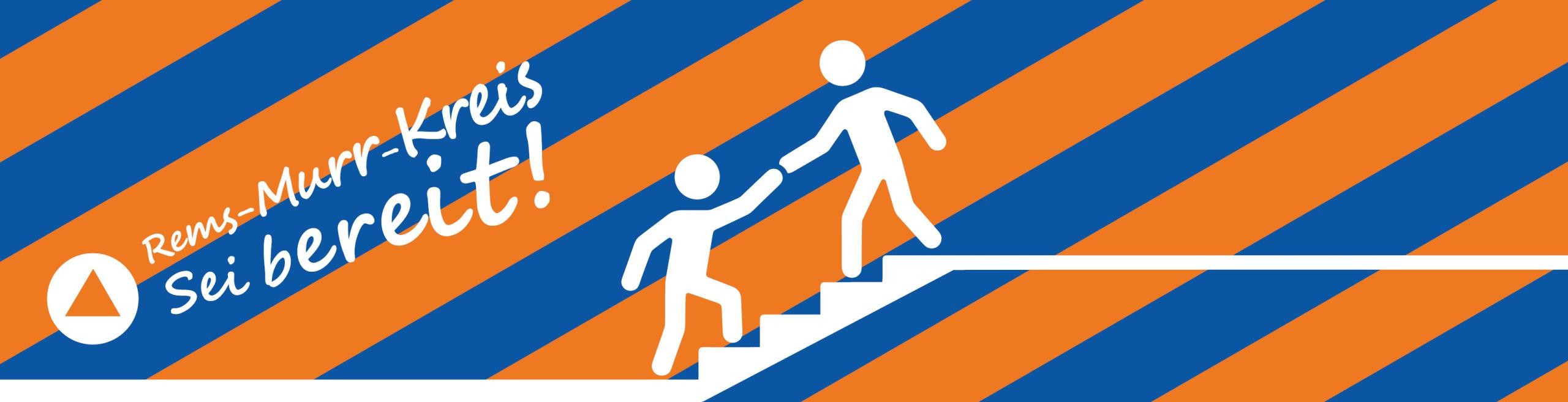 Abwechselnd blaue und orangefarbene Streifen mit Männchen, die einander helfen