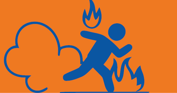 Männchen flieht vor Flammen und Rauch